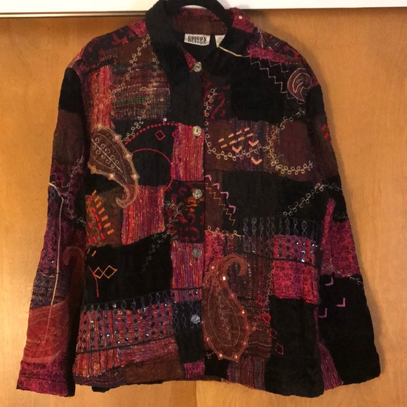 CHICO’S shacket embroidered silk blend fabric top womens quilted design size 12 - Picture 2 of 16